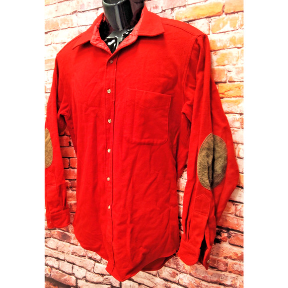 Pendleton Shirt Men's Medium Red 100% Wool Long Sleeve Elbow Patches Collared - Picture 3 of 7